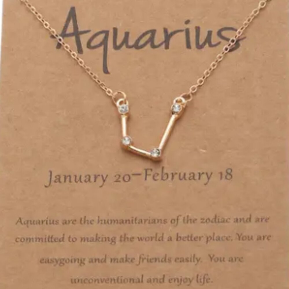 Aquarius Zodiac Pendant Necklace Gold Plated Stainless Steel - Gold